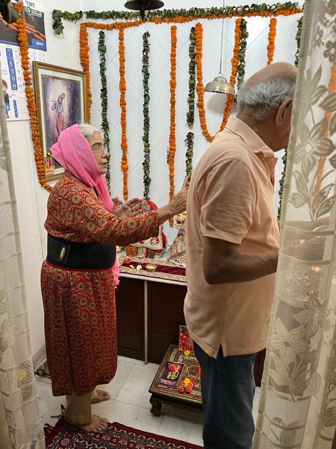Mummy and Papa at the home mandir